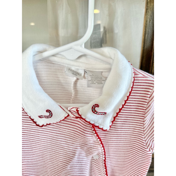 3-6m Parisian Bebe Red Striped Candy Cane Footie - Picture 3 of 4